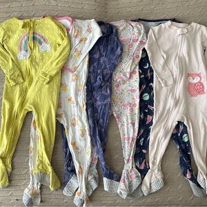 EUC Carter’s 6pc Baby Girl Cotton Zippy Footed Pajama Bundle, 24 Months